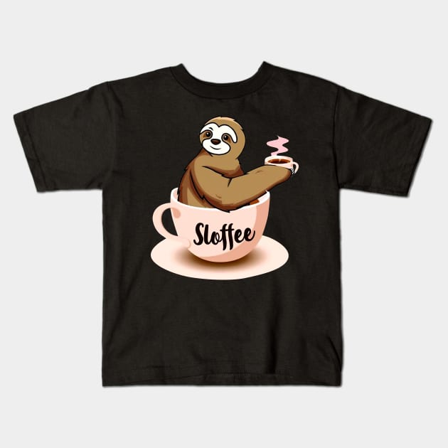 Sloffee Sloth Coffee Funny Kids T-Shirt by Rumsa